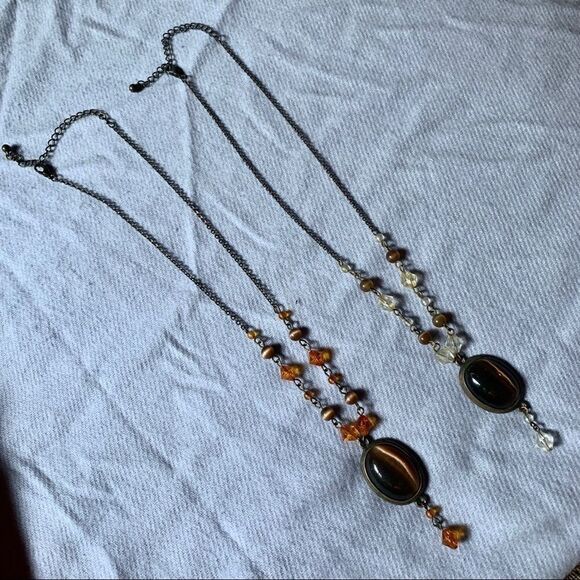 Pair of Brown Tigers Eye Jeweled beaded and silver tone Necklaces. - Picture 7 of 7